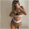 Dames badmode ontwerper bikini badpakken zomer zwempak streep streep draad hoofd check patroon set mode comfortabele kleding bikini's otj2d