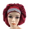 Glitter strass bred band turban kvinnor hår täcker satin natt sömn cap bonnet huvud halsduk headwrap afrikansk hatt 240416