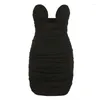 Casual Dresses One Line Neckline Hollowed Out Low Cut Dress Women