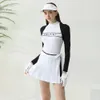 ゴルフィストゴルフの女性ショートスリーエレブラペルポロシャツのトゥワイコススタイルショートスカート弾性通気性テニス衣類240416