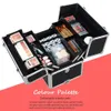 Professionele make -upcase 3 in 1 Portable Trolley Black Organizer Travel Bagage Cosmetic Bag Train 240416