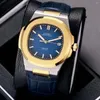 Orologi da polso di lussuoso orologio da uomo meccanico di lusso orologio giallo in oro inolio in acciaio inossidabile blu grigio blu grigio