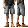 Herren Jeans Sommershorts Männer Denim Ripped Hip Hop Baggy Hosen Knie Länge ausgefranste hellblaue, lockere Fit breites Bein