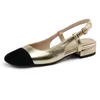 Sandaler Asileto Women Flats Round Toe Square Heel Buckle Elegant Mixed Color Faux Leather Big Size 31 32 33 40 41 42 43 Gold Silver