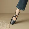 Casual Shoes LeShion Of Chanmeb Women Genuine Leather Flats Square Toe Cross Strap Buckle Ballet Shallow Luxury Woman Footwear Daily 40