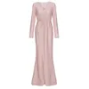 Vneck Solid Color Long Sleeve Womens Dress Fashion Female Elegant Formal Dresses Cocktail Party Evening Vestidos 240416