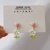 Boucles d'oreilles étalon goudronnette blanche douce pour femmes coréenne imitation bijoux de perle mignon feuilles vertes coeur rose pendent