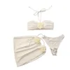 2024 Milch weiße Blume Hochwertige Strandresort Bikini dreiteils Set für Frauen