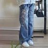 Frauen Jeans Harajuku Druck floraler Vintage Ästhetik Baggy Straighthose Grunge Casual Outfits Hosen Streetwear Y2K