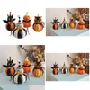 Decorative Objects Figurines Halloween Decoration Cat Pumpkin Ghost Fun Scene Country Retro Handmade Painted Black Gift Scpture Cr Dhok3