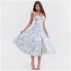 Basic Casual Kleider Korsett Kleid Split Rock Fliege Krawatte Brustgastdetails drucken florale Midi -Rücken Schnüre -Robe -Kleidung Damen Sommer L otbbx