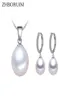 Zhboruini Pearl Smycken Set Natural Freshwater Pearl Necklace Drop Zircon Earrings 925 Sterling Silver Jewelry for Women Gift8627592