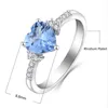 Hög kvalitet 925 Sterling Silver Blue CZ Ring Womens Romantic Heart-Shaped Ring Rhodium Plated Diamond Stone