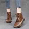 Casual Shoes Fashion Leather Women Flat 2024 Winter Women's Platform Boots Flats Ladies Obuv