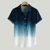 Men's Casual Shirts Summer cool thin breathable collar gradient dyed mens Hawaiian shirt casual short-sleeved four-way elastic material 240416