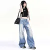 2024 Spring New Spicy Girl Folded Old Washed Jeans Womens Slim Löst raka benbyxor