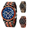 Montres Natural Wooden Watch Men Military Sport multifonction chronographe personnalisé personnalisé sur le quartz de bois de bois personnalisé Relogio pour hommes