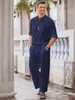 Miscela di lino di cotone elegante maschile elegante a doppio vneck vneck vneck camicia a maniche lunghe pantaloni autunno set 240410