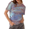 Damen T-Shirts Geometrie visuelle Illusion Linien lässig Frau Kleidung Kurzarm Runder Hals übergroß