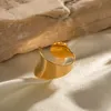 Europeu e americano Instagram Geométrico minimalista 18K Anel aberto de aço inoxidável de ouro com design sem desbotamento e nicho, anel versátil