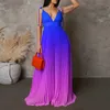 Плюс размер модный элегантный подвеска с высокой талией с сексуальным градиентом градиента ремня Длинное платье 240416