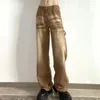 Jeans jeans ad alta vita cravatta tintura tintura marrone deni woen o street fidanzato pantalone dritto alla moda vintage siple