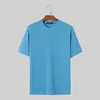 Herren-T-Shirts Incerun-Hemd Feste Farbe Strick O-Neck Kurzarm Männer Kleidung Streetwear 2024 Korean Summer Casual Tee Tops S-5xl