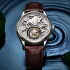 Avanadores de pulso Retro de negócios de ponta assistem Tourbillon Automático Mechanical Hollow Hollow relessed Cow Sapphire espelho Relógio masculino