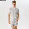 Suits-survêtement masculins American Style Handsome Mens Short Shirts à manches courtes sets Fashion Casual Male Lace Tracery Two-Piece S-5XL Incerun 2024