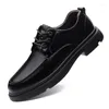 Casual Shoes Man oryginalna skórzana koronka w górę Oxfords Flat Outdoor Fashion Business Moccasins Black