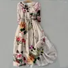 Casual Dresses Bohemian Style Dress Digital Print Floral Midi With Lace-up Detail V Neckline Women's Spring A-line