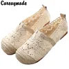 Casual Shoes Careaymade-Summer Lace Hollow Out Straw Linen Baotou Sandals Fairy Wind Breathable Mesh Flat Bottom Fisherman's Lazy