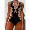 2023 Printed Onepiece Swimsuit Classic Lace Up Womens Push Flower Suit Beach Wear For Female 240409