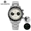 Armbandsur San Martin Watch Mens 40mm Panda BB Chronograph Sports Fashion Style ST1901 Manual Mechanical Sapphire Waterproof 100m BGW-9