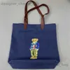 Totes Lotte Japan Korea bestickte blaue Jacke Bärentasche Leinwand Tasche Einkaufstasche Leder Handtasche Tasche Tasche T240416