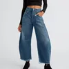 Women's Jeans Fashion Women Baggy Wide Leg Mid Waist Loose Cropped Hem Denim Pants Button Pockets Straight Trousers Y2k Female Streetwea