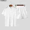 Suits-survêtement masculins American Style Handsome Mens Short Shirts à manches courtes sets Fashion Casual Male Lace Tracery Two-Piece S-5XL Incerun 2024