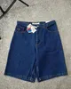 Zomer dames retro vaste kleur geborduurd rechte denim korte y2k Koreaanse stijl casual hoge taille over de knieprook 240401