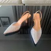 Сандалии Slingback искусственное украшение жемчужины женская насоса свадебная обувь сексуальные высокие каблуки элегантные летние туфли невесты J240416