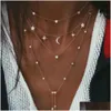 Chokers Vintage Crystal Geometry Star Moon Lock Halsband för kvinnor Boho MTI Level Pendants Halsband smycken gåva 231025 Drop Deliver Dhza2