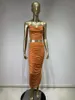 Work Dresses Trendyol Women Orange Beading Outfits High Street Camisole Crop Top And Pleated Long Skirt Two Piece Sets Evening Club Party