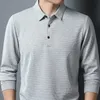 Shionfa Mens Wafle Long Sleeve Solid T-shirt Elasticiteit Leisure herfstkleding comfortabel Draai Collar Casual Polo Shirts 4XL240416