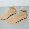 Sandalen Frauen runder Zehen flacher Boden Sommer Slip-on Hollow Mesh Short Stiefel Modiendiamant sexy Bankettruhrschuhe