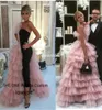 Uniek ontwerp zwarte rechte prom jurk 2019 couture roze tule gelaagde lange avondjurken formeel vrouwen feest slijtage maxi jurk9081593