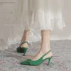 Sandallar kadın yeşil pompa lüks tasarımcı metal nokta ince yüksek topuklu sığ ağız tek tek ayakkabı yüksek topuklu kadınlar siyah parti ayakkabıları j240416