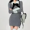 Повседневные платья корейские модные мини -платья женщины хараджуку с длинными рукавами вязаные академические эстетические наряды зимней одежды