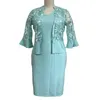 Lässige Kleider Lady Business Kleid Elegante Spitzen -Strickjacke Set für Frauen mit Stickdetail v Hals Design Drei Viertel Formal