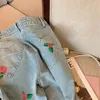 Jeans femininos Goth Casual Flores soltas Imprimir mulheres vintage Korean Chic Y2K calças de jeans de alta cintura