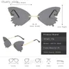 Sunglasses LNFCXI Retro Frameless Butterfly Rhinestone Sunglasses Ladies Steampunk Fashion Designer Sunglasses Gafas De Sol Y240416