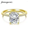 Pierścienie klastra Pansysen 925 Sterling Srebrny 4CT Radiant Cut wysoko węglowy Diamond Pierdzieżę zaręczynową 18K Gold PlATE BINEGRY Prezenty